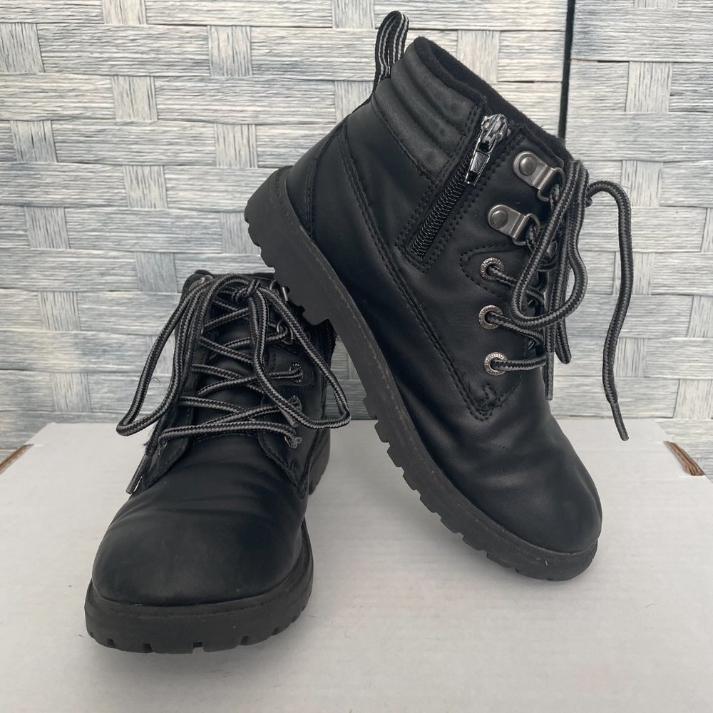 Nautica Black Leather Lace Up Side Zip Combat Boots Kids 2